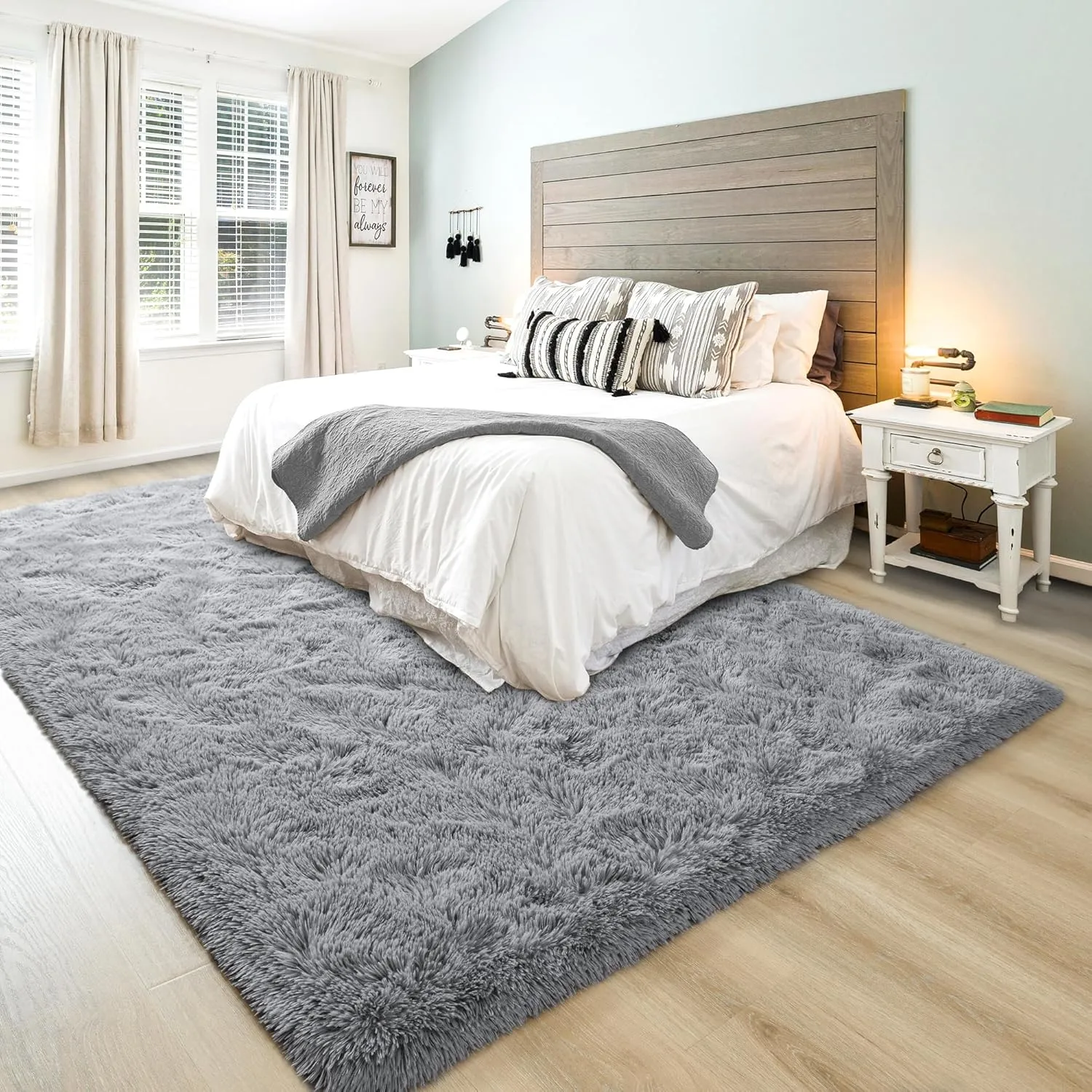 junovo Washable, Non-Slip Area Rug, Ultra Soft Area Rugs 3x5 Feet Fluffy Carpets for Bedroom Kids Girls Boys Baby Living Room Shaggy Floor Nursery Rug Home Bedroom Mats, Grey