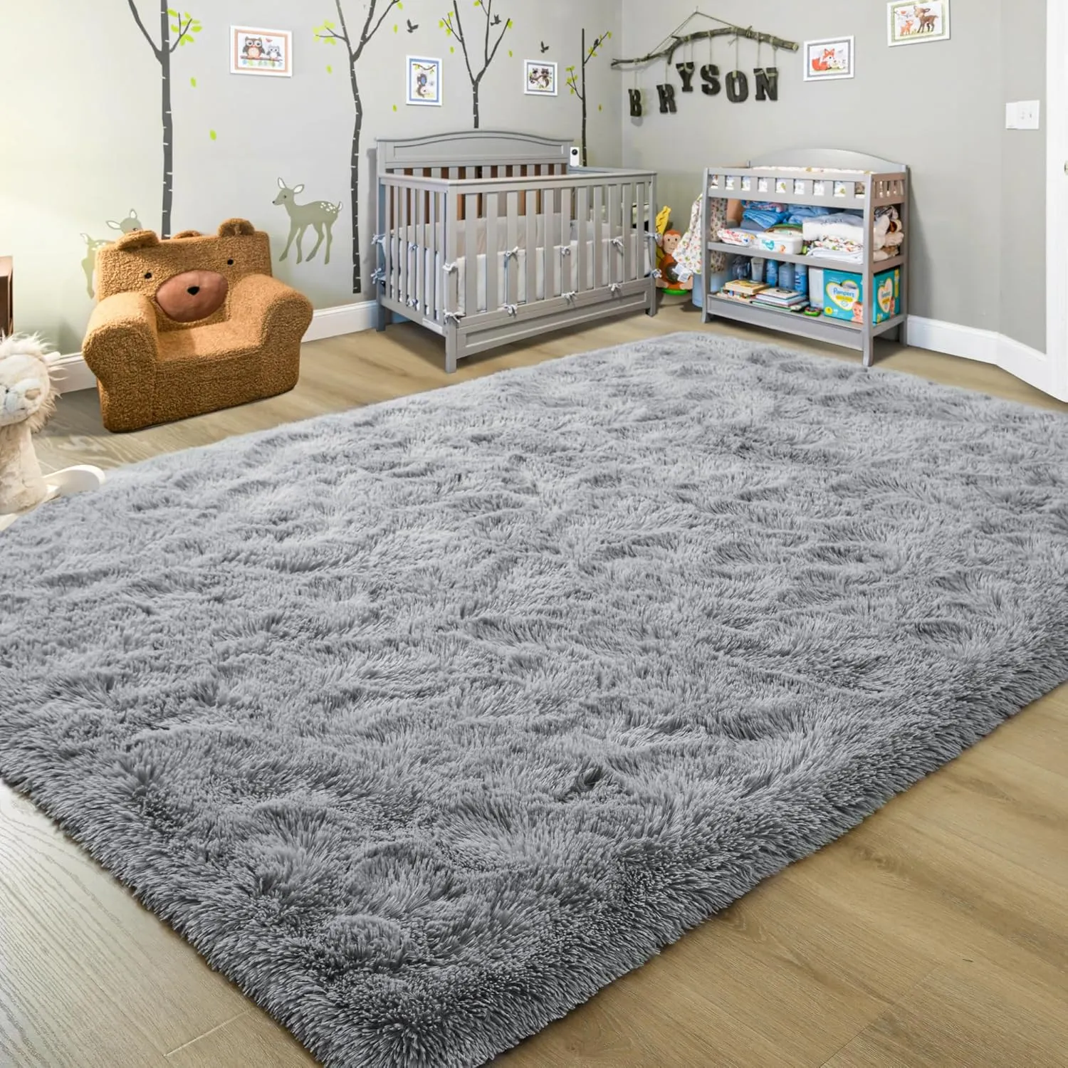 junovo Washable, Non-Slip Area Rug, Ultra Soft Area Rugs 3x5 Feet Fluffy Carpets for Bedroom Kids Girls Boys Baby Living Room Shaggy Floor Nursery Rug Home Bedroom Mats, Grey