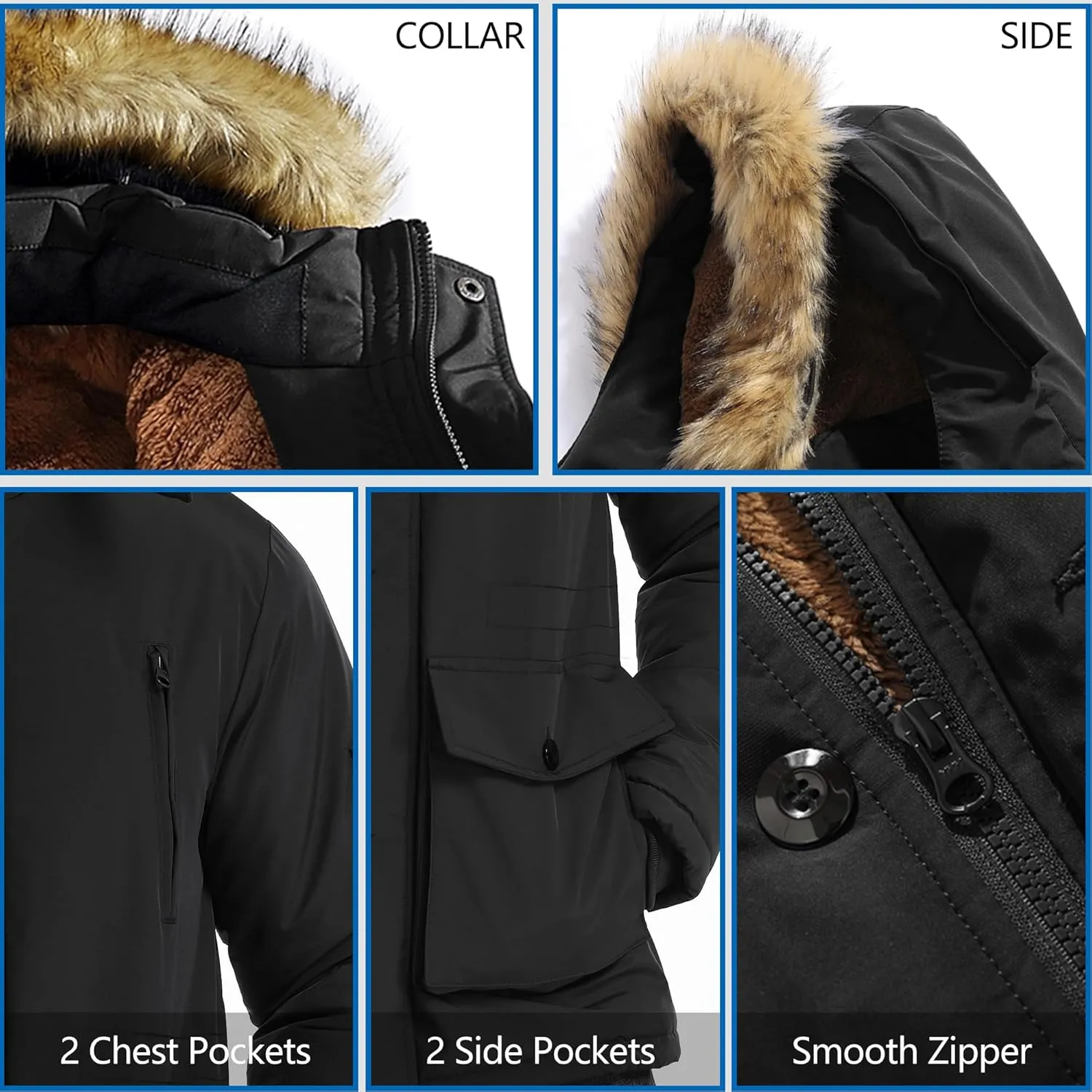 JYG Men's Winter Thicken Coat Warm Puffer Parka Jacket with Faux Fur Removable Hood