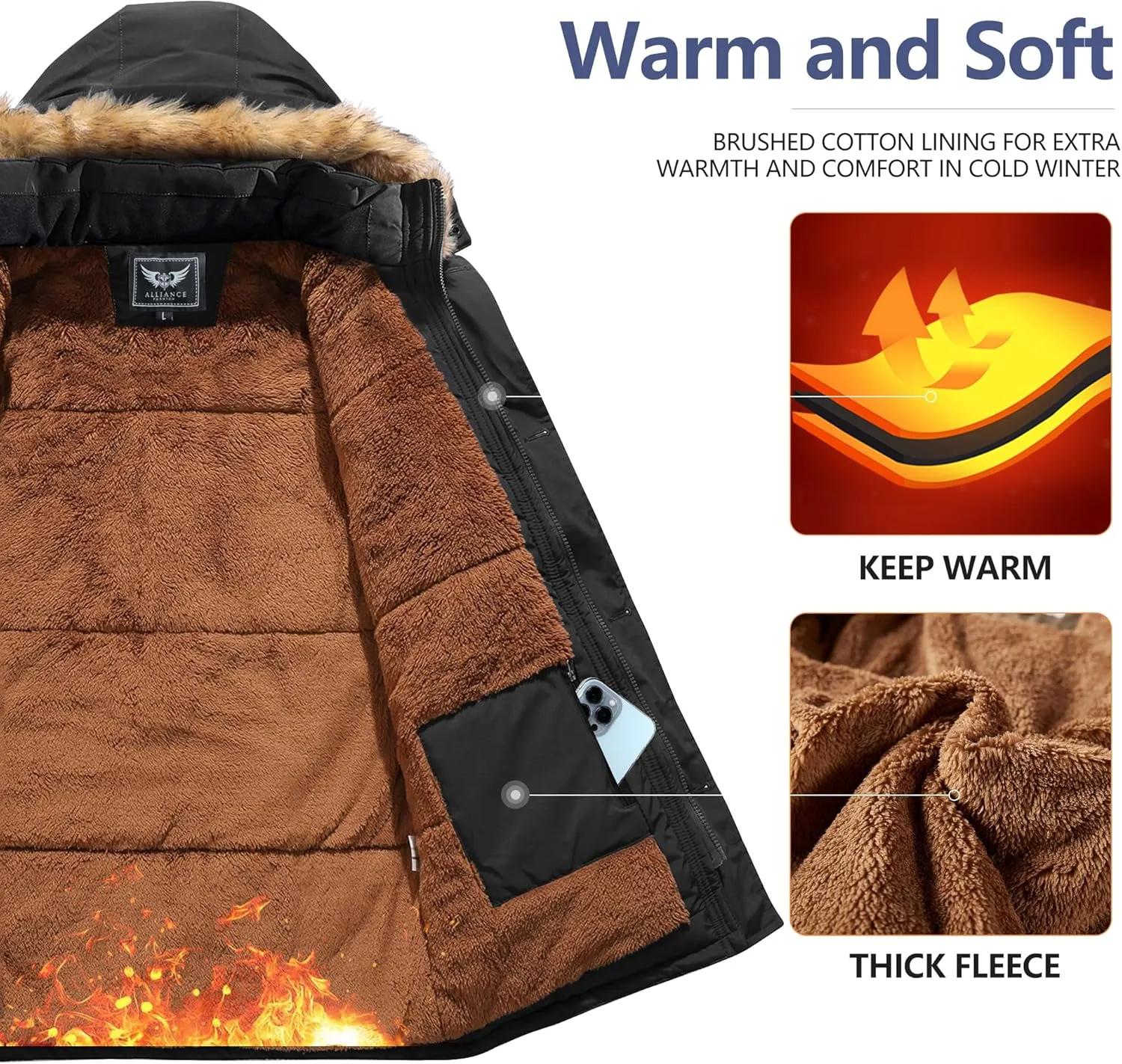 JYG Men's Winter Thicken Coat Warm Puffer Parka Jacket with Faux Fur Removable Hood