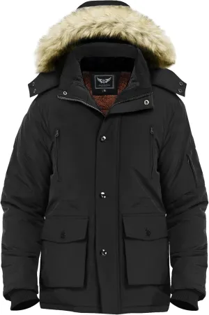 JYG Men's Winter Thicken Coat Warm Puffer Parka Jacket with Faux Fur Removable Hood