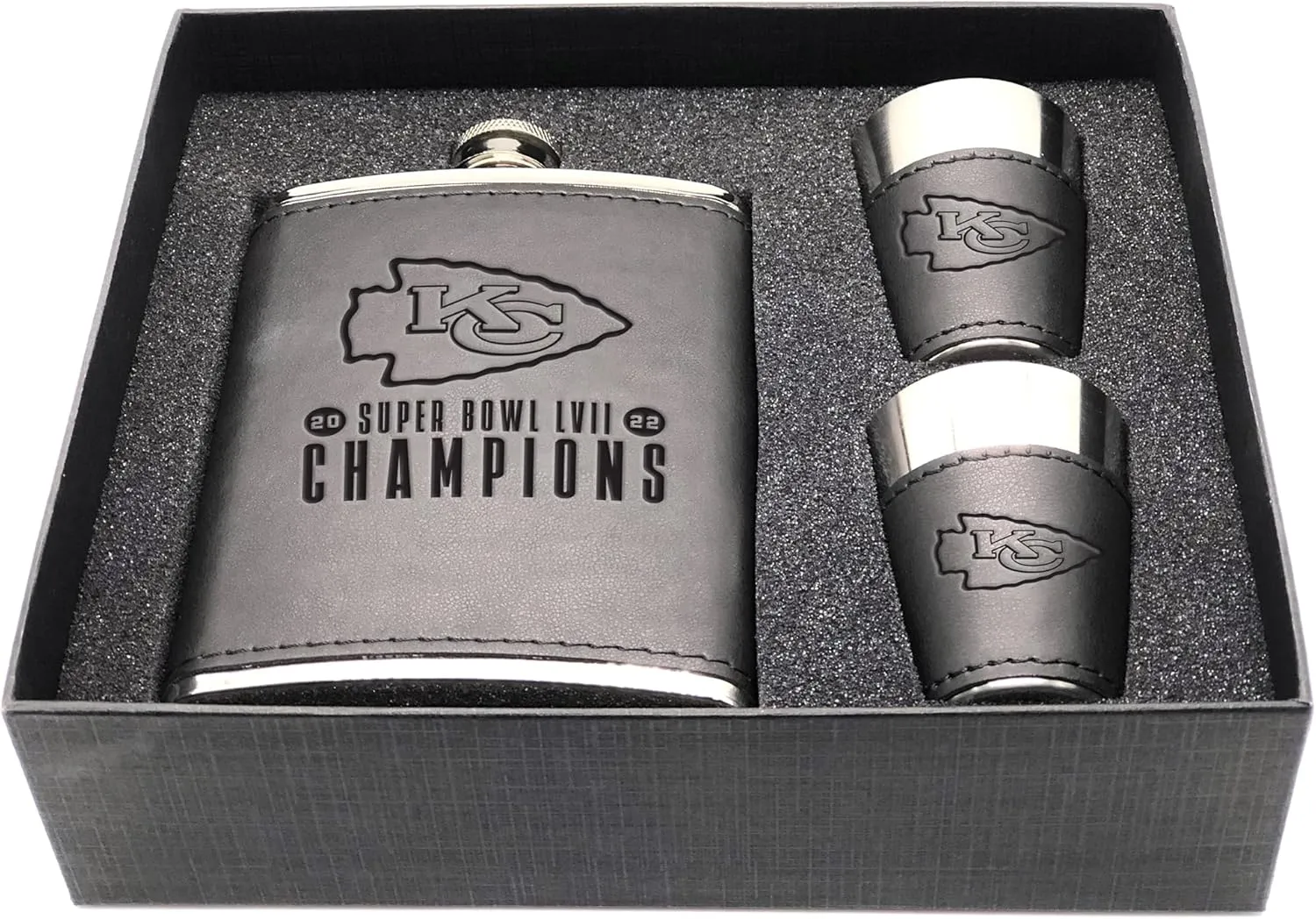 Kansas City Chiefs Super Bowl LVII Champions Leather Flask & Shot Glass Set