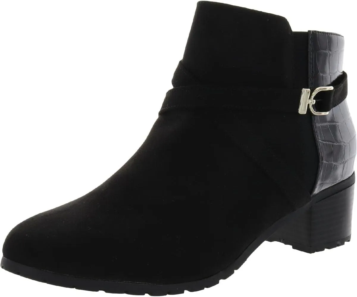 Karen Scott Womens Franccess Faux Leather Embossed Booties Black 6 Medium (B,M)