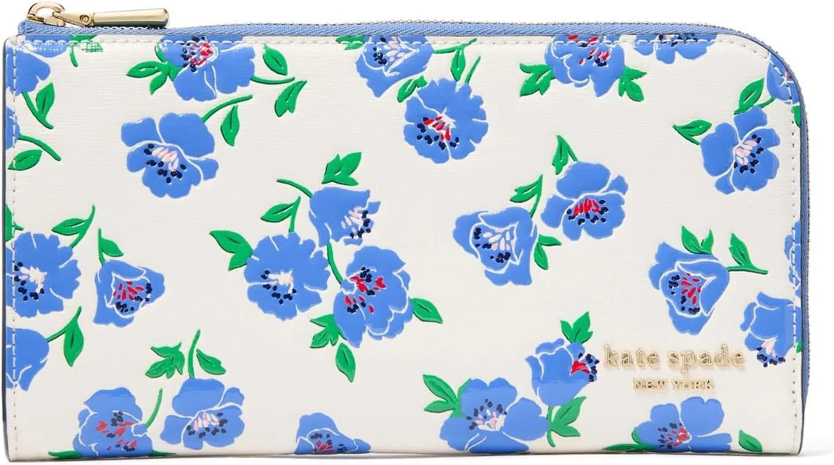 kate spade new york Devin Springtime Blooms Embossed Saffiano Leather Zip Around Continental Wallet, Cream Multi