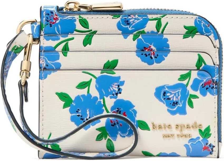kate spade new york Devin Springtime Embossed Saffiano Leather Coin Card case Wristlet, Cream Multi