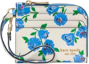 kate spade new york Devin Springtime Embossed Saffiano Leather Coin Card case Wristlet, Cream Multi