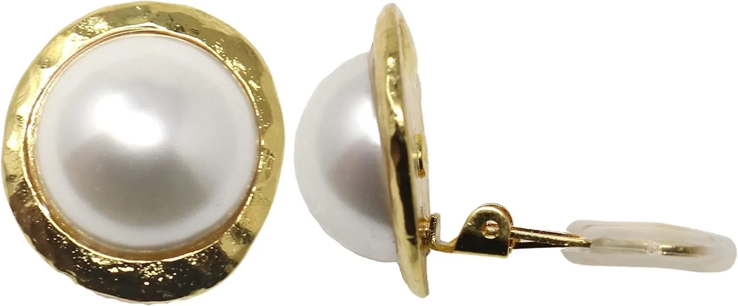 Kenneth Jay Lane Flawed Faux Emerald Cabochon Clip-On Button Earrings with Satin Gold Settings