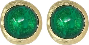 Kenneth Jay Lane Flawed Faux Emerald Cabochon Clip-On Button Earrings with Satin Gold Settings