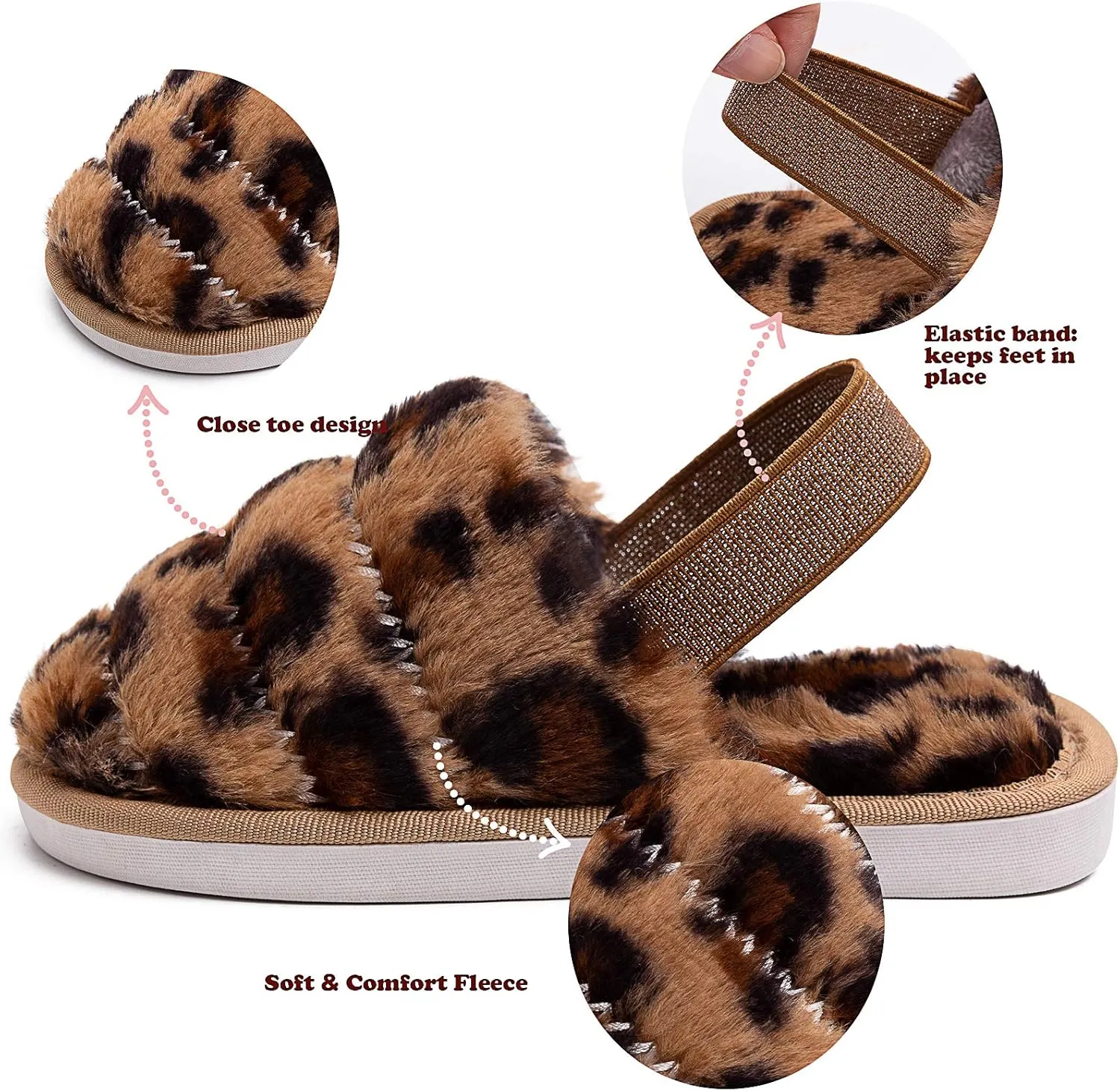 Kids Fluffy Fuzzy Slippers Open Toe House Home Slippers for Boys and Girls Faux Fur Slides with Strap Little Kids Slip-on Shoes