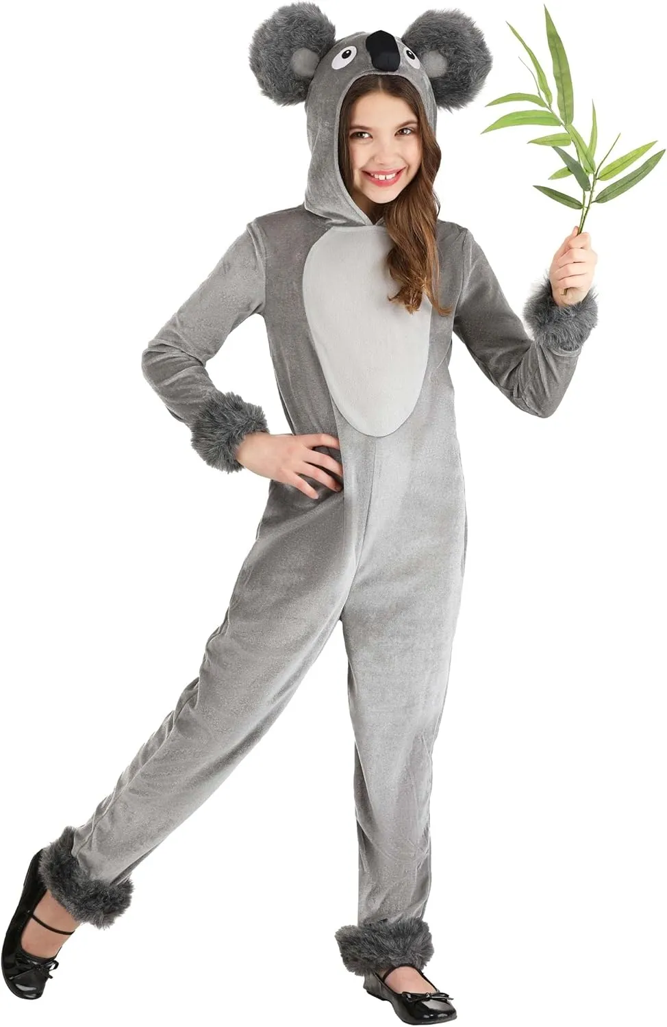Kids Gray Hooded Koala Bear Costume for Girls Jumpsuit Onesie For Halloween or Dress Up Party