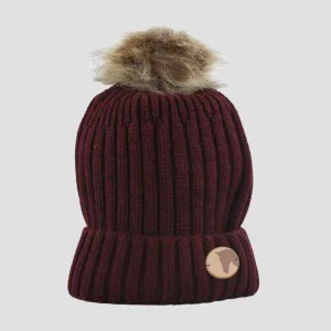 Knitted Coin Bobble Hat Wine