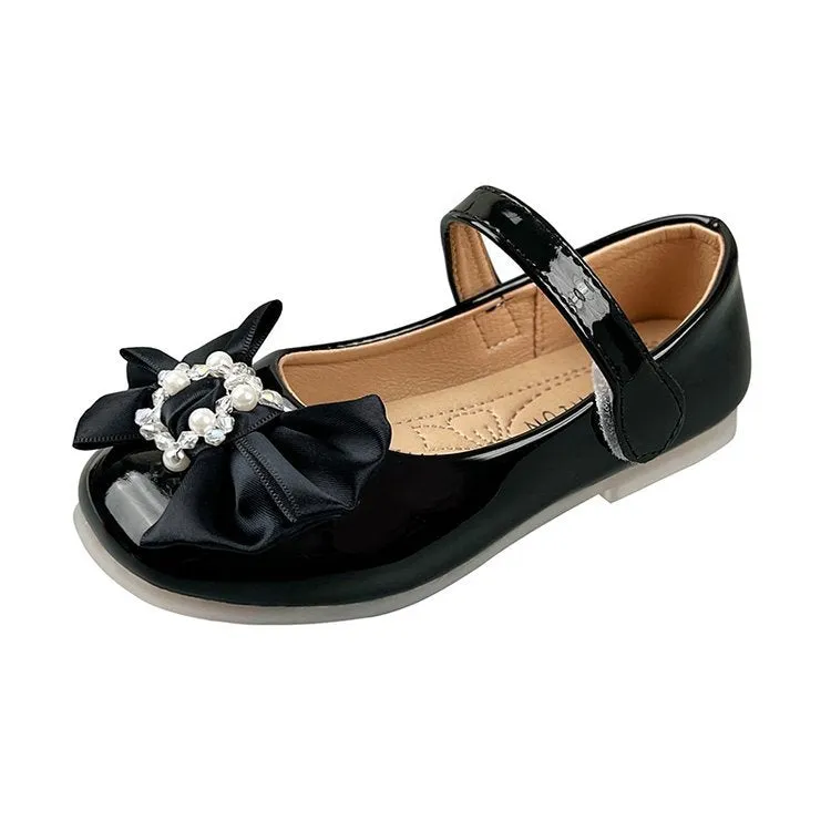 Knotted Bow Pearled Girls Shoe