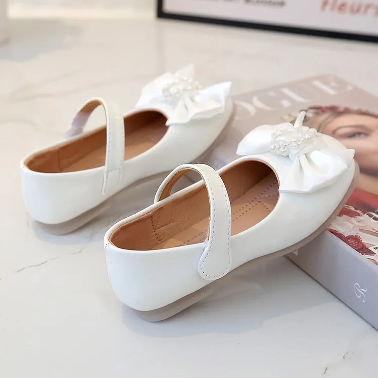 Knotted Bow Pearled Girls Shoe