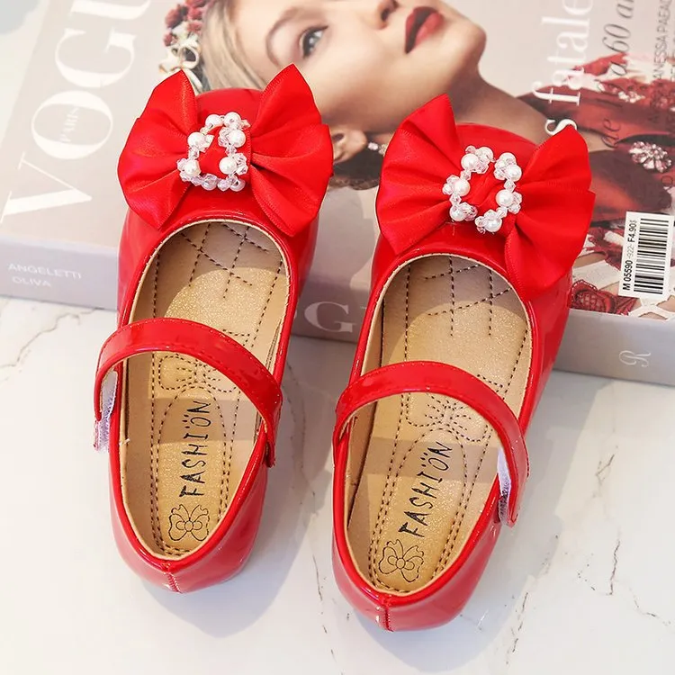 Knotted Bow Pearled Girls Shoe