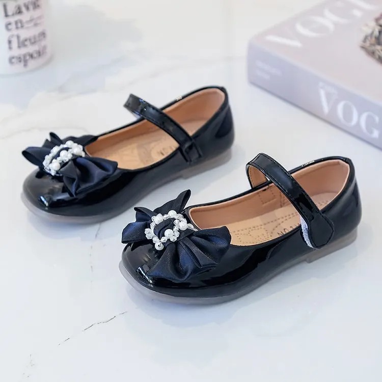 Knotted Bow Pearled Girls Shoe