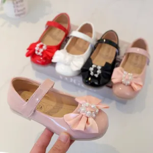 Knotted Bow Pearled Girls Shoe