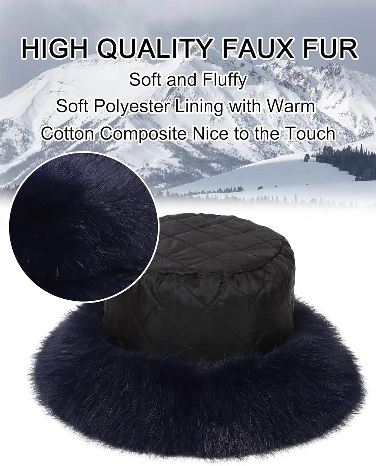 LA CARRIE Women's Fuzzy Wide Brim Faux Fur Bucket Hat Winter Warmer Fisherman Cap