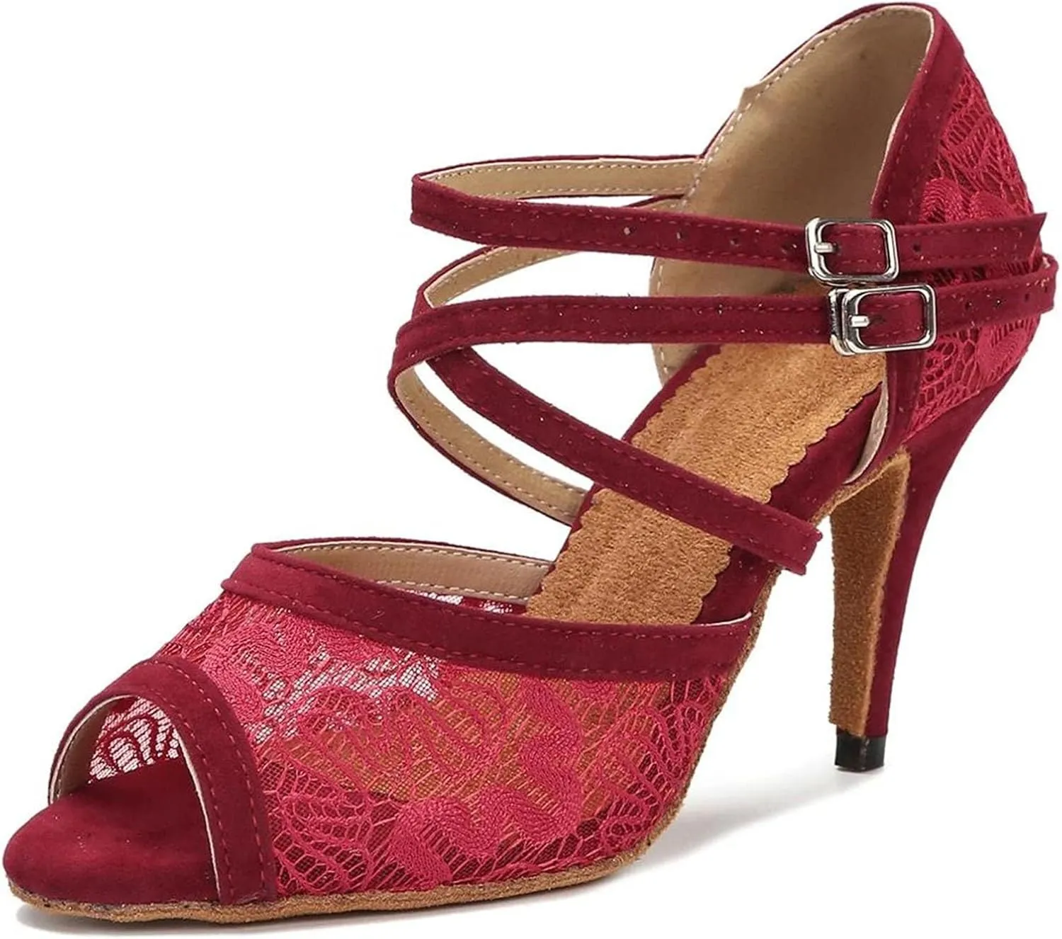 Ladies Open-Toe Ballroom Sandals - Geometric Cutouts with Elastic Laces for Summer Soirées (8CM/3.15")