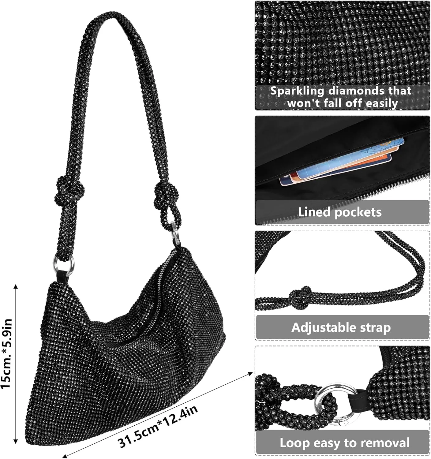 Lady Evening Clutch Handbag Sparkling Women's Clutch Purses Glitter Handbag Classic Shoulder Bag for Wedding Prom Party