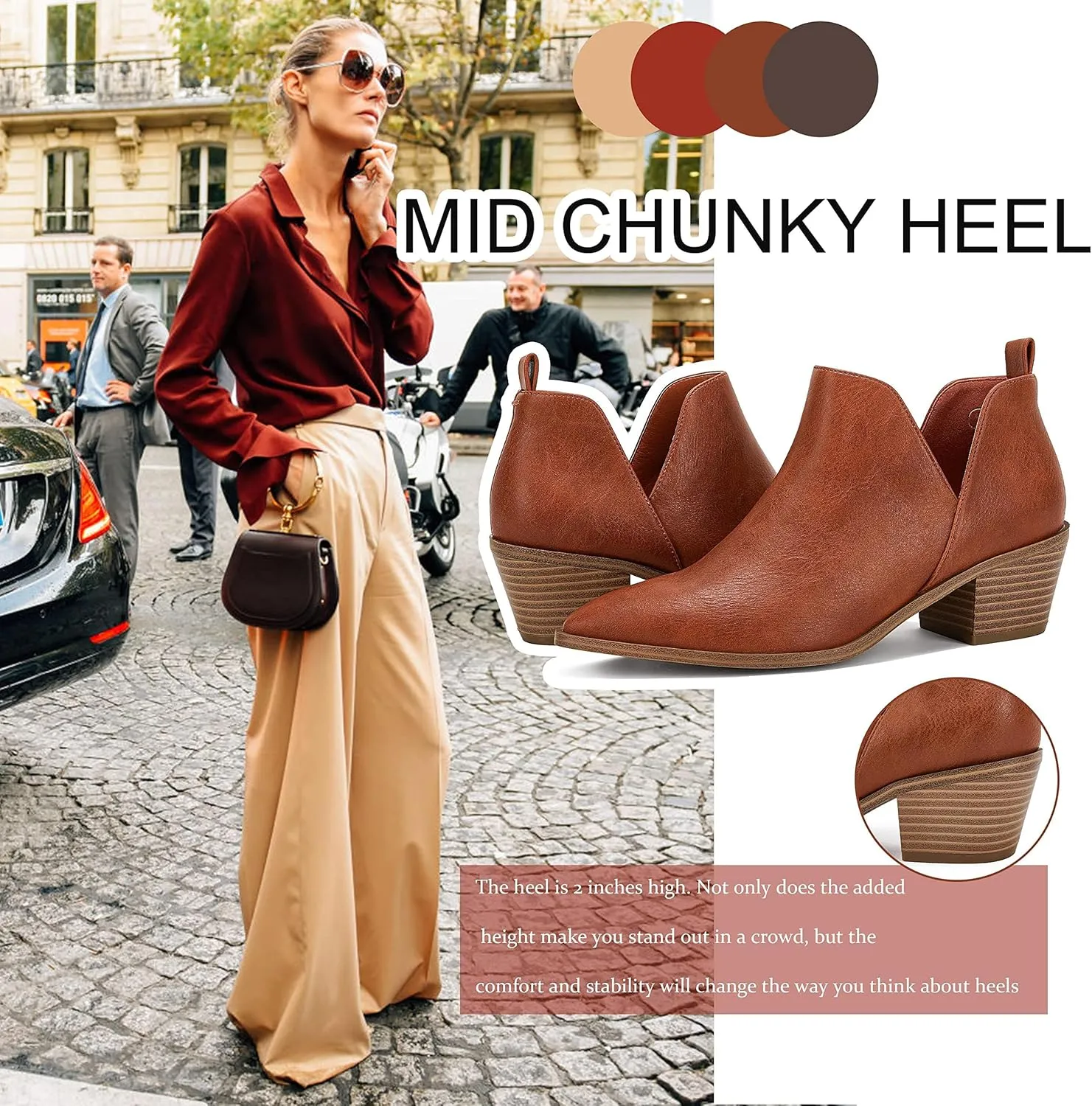 LAICIGO Womens Chunky Stacked Low Heel Ankle Boots V Cut Pointed Toe Animal Print Chelsea Booties