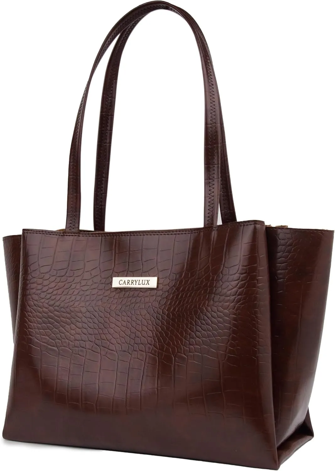 Large Capacity Croco Pattern Tote Handbag Shoulder Bag Ladies Purses For Women, Dark Brown, Dark Brown