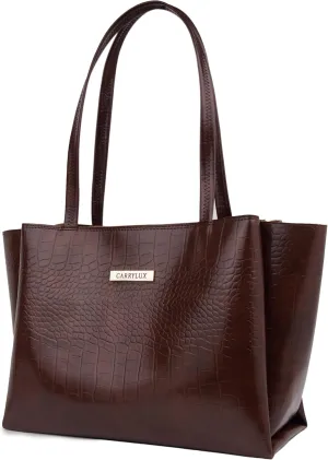 Large Capacity Croco Pattern Tote Handbag Shoulder Bag Ladies Purses For Women, Dark Brown, Dark Brown