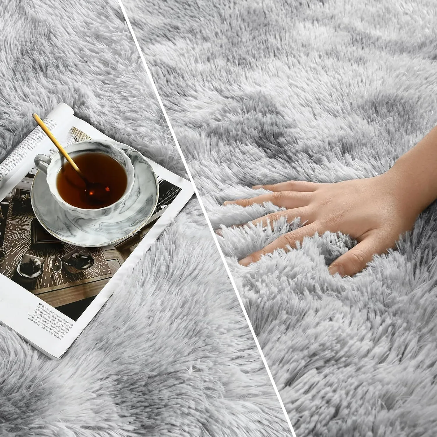 Large Shag Area Rugs 5 x 8, Tie-Dyed Plush Fuzzy Rugs for Living Room, Ultra Soft Fluffy Furry Rug for Bedroom, Indoor Carpet Nursery Rugs for Kids Room Home Decor, Light Grey