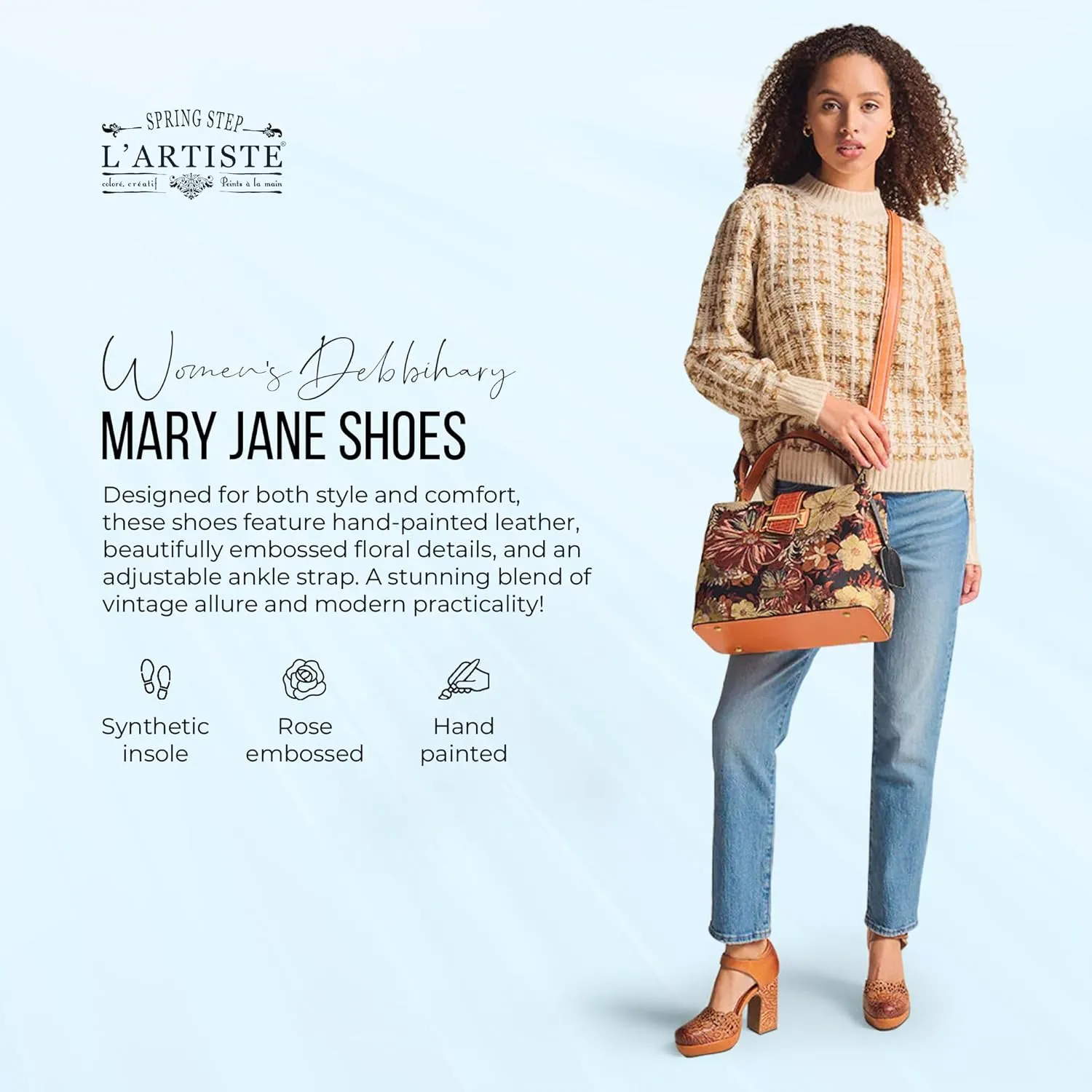 L'Artiste Debbihary Mary Jane Pump Shoes for Women | Pointed Closed Toe High Heels for Women with Rose Embossed Details and Adjustable Ankle Strap