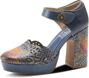 L'Artiste Debbihary Mary Jane Pump Shoes for Women | Pointed Closed Toe High Heels for Women with Rose Embossed Details and Adjustable Ankle Strap