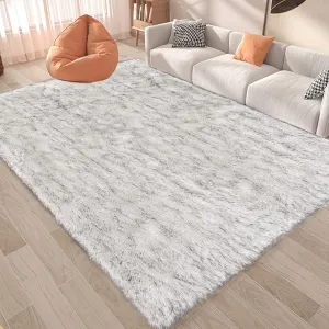 Latepis Large Rug for Living Room Rug 6.7x10 White with Grey Tips Faux Sheep Skin Fur Rug for Bedroom Fluffy Rug Furry Rug Home Décor, Rectangle