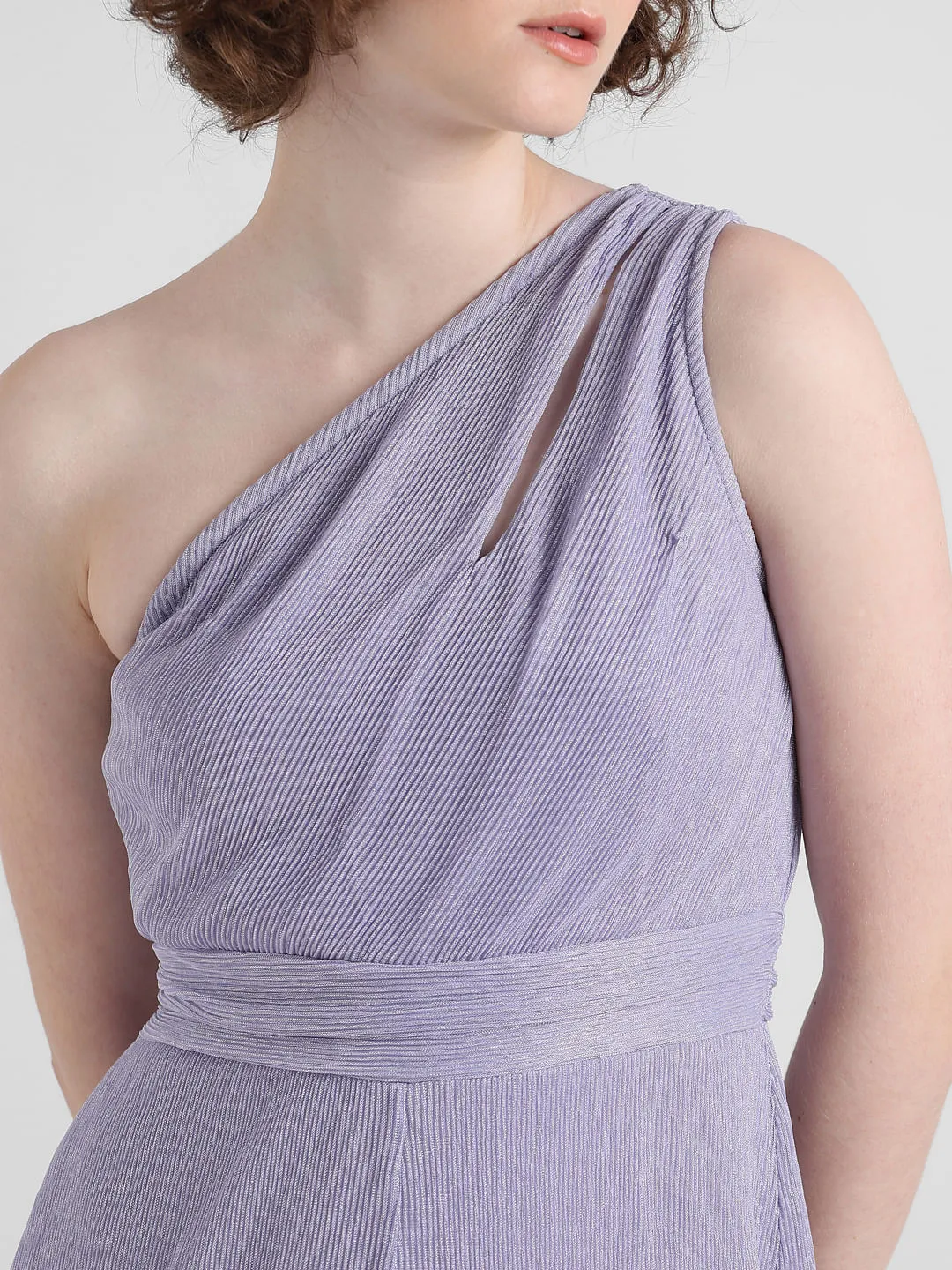 Lavender Plisse One-Shoulder Jumpsuit