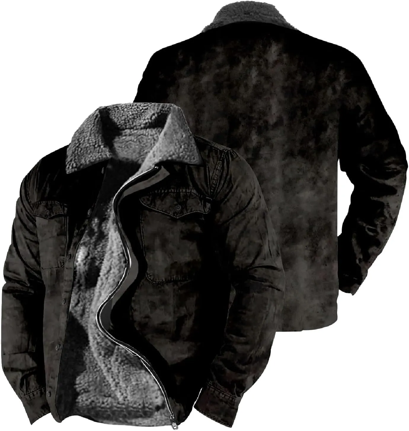 LCMTWX Men's Fleece Lined Flannel Shirt Jacket Button Down Pocket Long Sleeve Shirt Patchwork Jacket Casual Long Sleeve