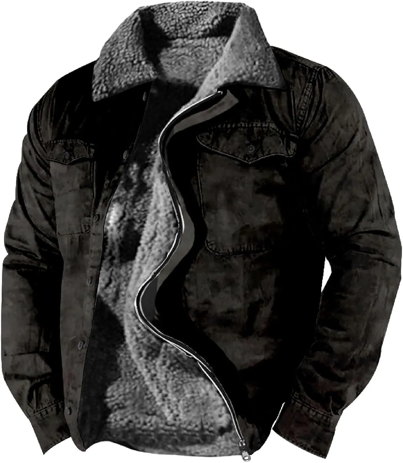 LCMTWX Men's Fleece Lined Flannel Shirt Jacket Button Down Pocket Long Sleeve Shirt Patchwork Jacket Casual Long Sleeve