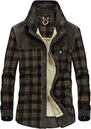 LCMTWX Men's Hooded Shirt Jacket Plaid Print Lapel Button Down Pocket Long Sleeve Shirt Patchwork Jacket Coat with Zipper