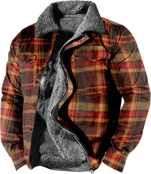 LCMTWX Men's Plaid Hooded Shirts Print Hooded Zipper Pocket Long Sleeve Shirt Patchwork Jacket Casual Loose Thickened