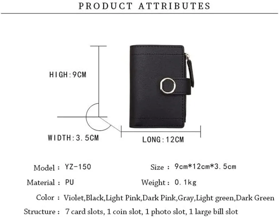 Leather Wallet Pu Leather Women's Wallet Large Capacity Short Small Purse Clutch for Ladies Girls Zipper Coin Pocket Large Capacity (Purple,9x12cm)