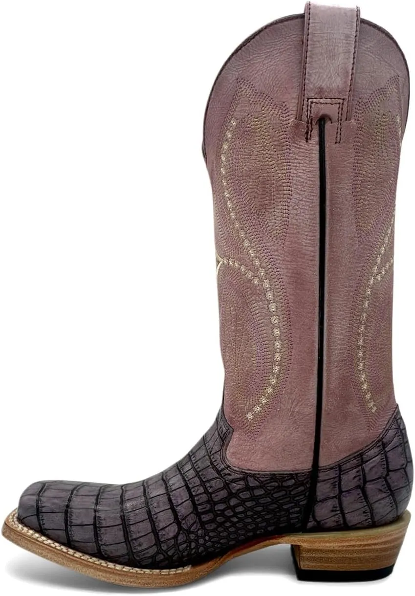 Leather Women's Square Toe Embossed Crocodile Alliagtor Print Boot
