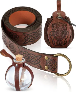 LEIFIDE 3 Pcs Medieval Belt Pouch Viking Belt Potion Bottles with Cork Renaissance Accessories Medieval Bag