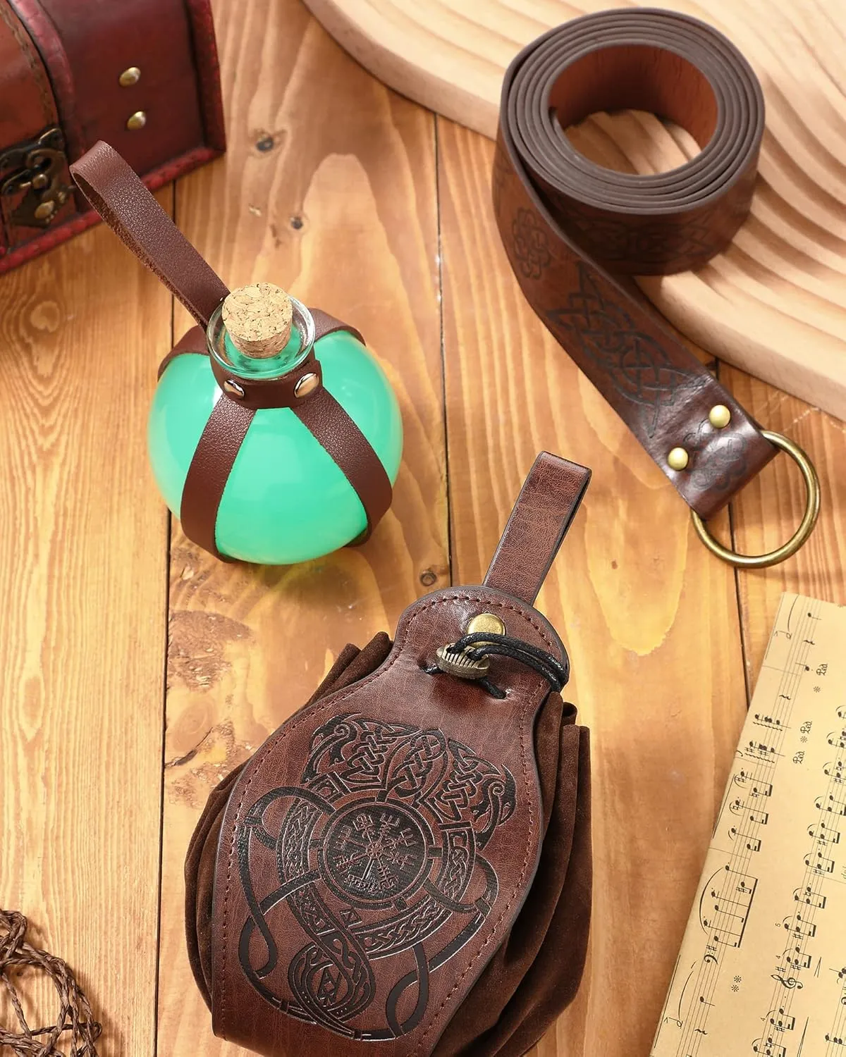 LEIFIDE 3 Pcs Medieval Belt Pouch Viking Belt Potion Bottles with Cork Renaissance Accessories Medieval Bag