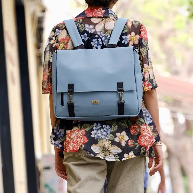 Light Blue Nubuck-like Large 'Jaffa' Backpack/Side Bag
