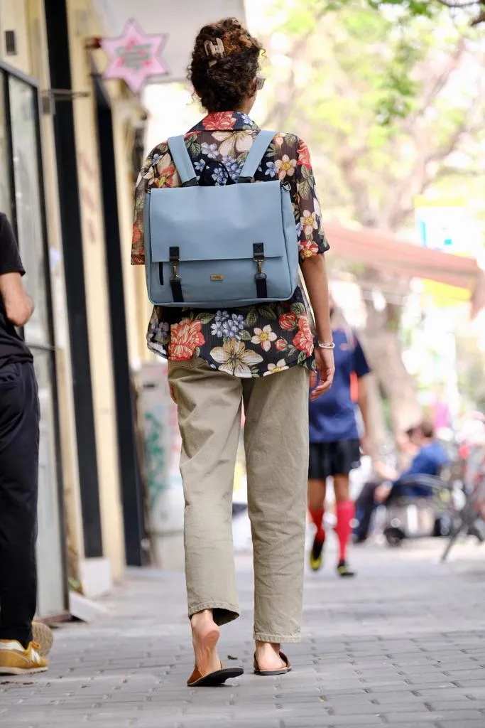 Light Blue Nubuck-like Large 'Jaffa' Backpack/Side Bag