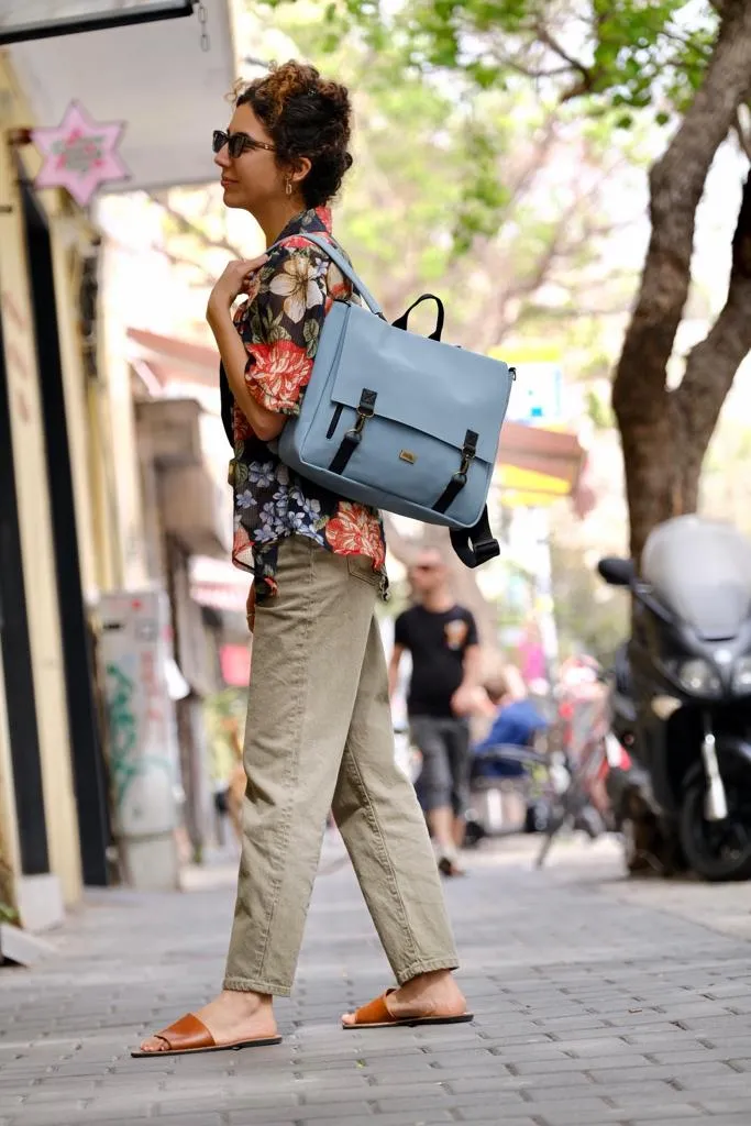 Light Blue Nubuck-like Large 'Jaffa' Backpack/Side Bag