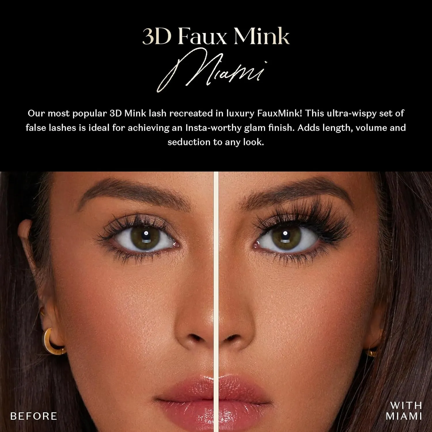 Lilly Lashes 3D Miami Faux Mink Strip Eyelashes, False Eyelashes Dramatic Look, Reusable False Lashes, Fake Lashes Pack, Lash Strips with Luxury Silk Like Fibers, No Lash Glue Included