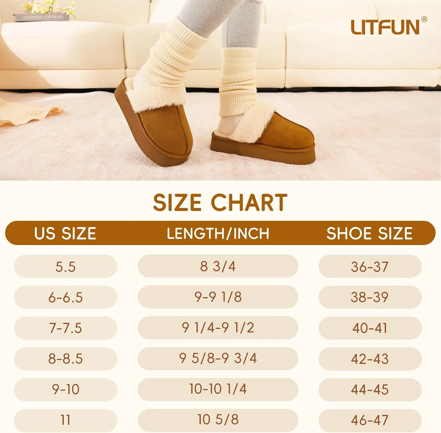 Litfun Womens Fuzzy Platform Slippers Fluffy Memory Foam Winter House Shoes for Indoor and Outdoor