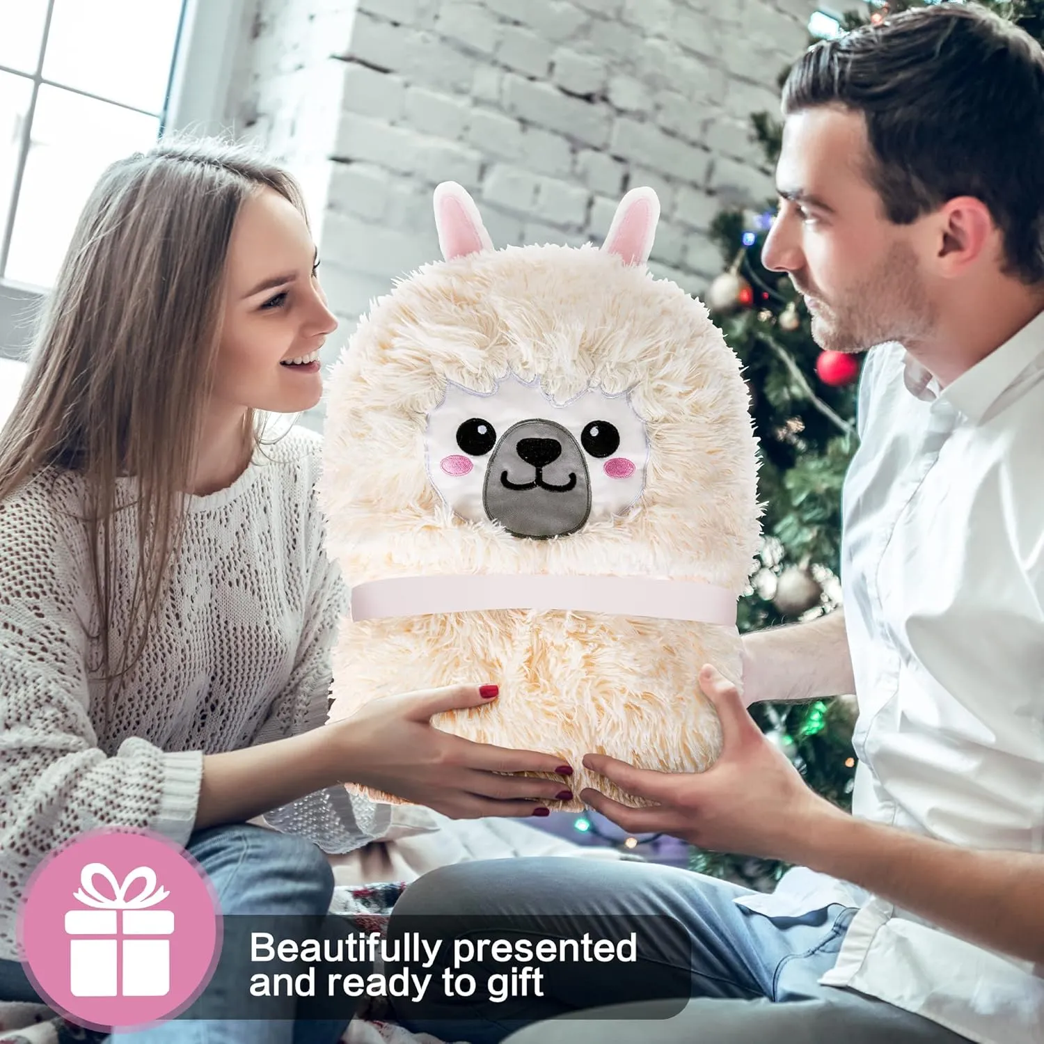 Llama Alpaca Wearable Hooded Blanket for Adults - Fluffy Super Soft Shaggy Faux Fur, Fuzzy Warm Cozy Plush Furry Fleece & Sherpa Hoodie Throw Cloak Wrap - Llama Gifts for Women Adults and Kids
