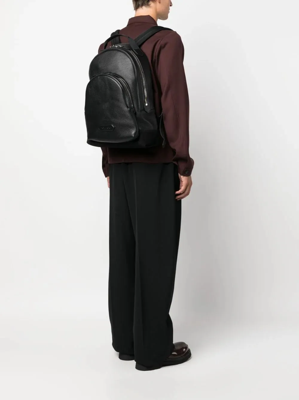 Logo-Patch Leather Backpack