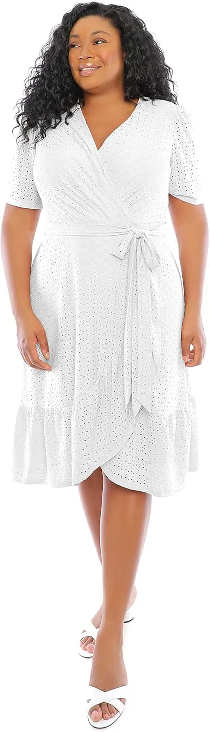 London Times Women's Short Sleeve Ruffle Wrap Dress