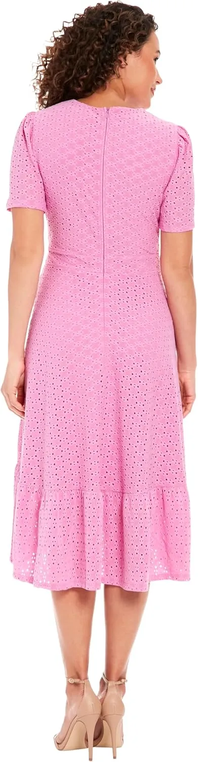 London Times Women's Short Sleeve Ruffle Wrap Dress