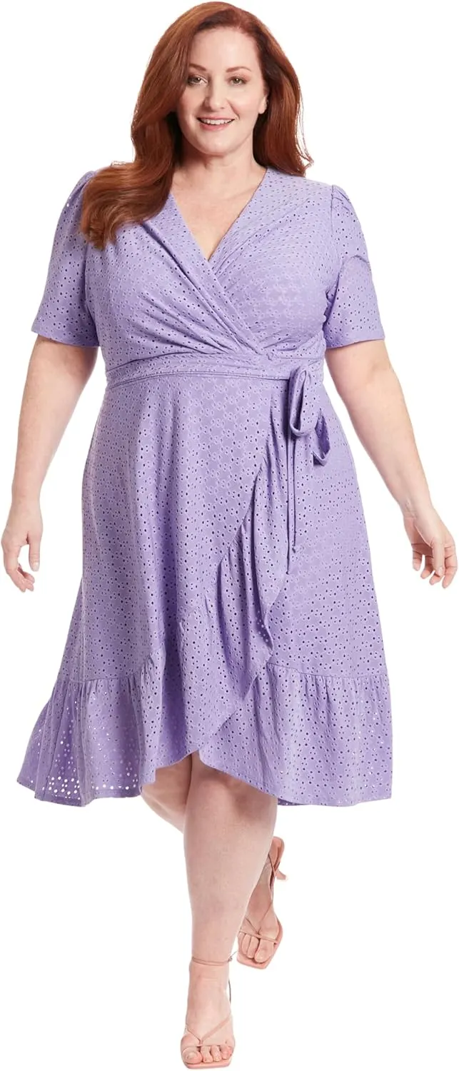 London Times Women's Short Sleeve Ruffle Wrap Dress