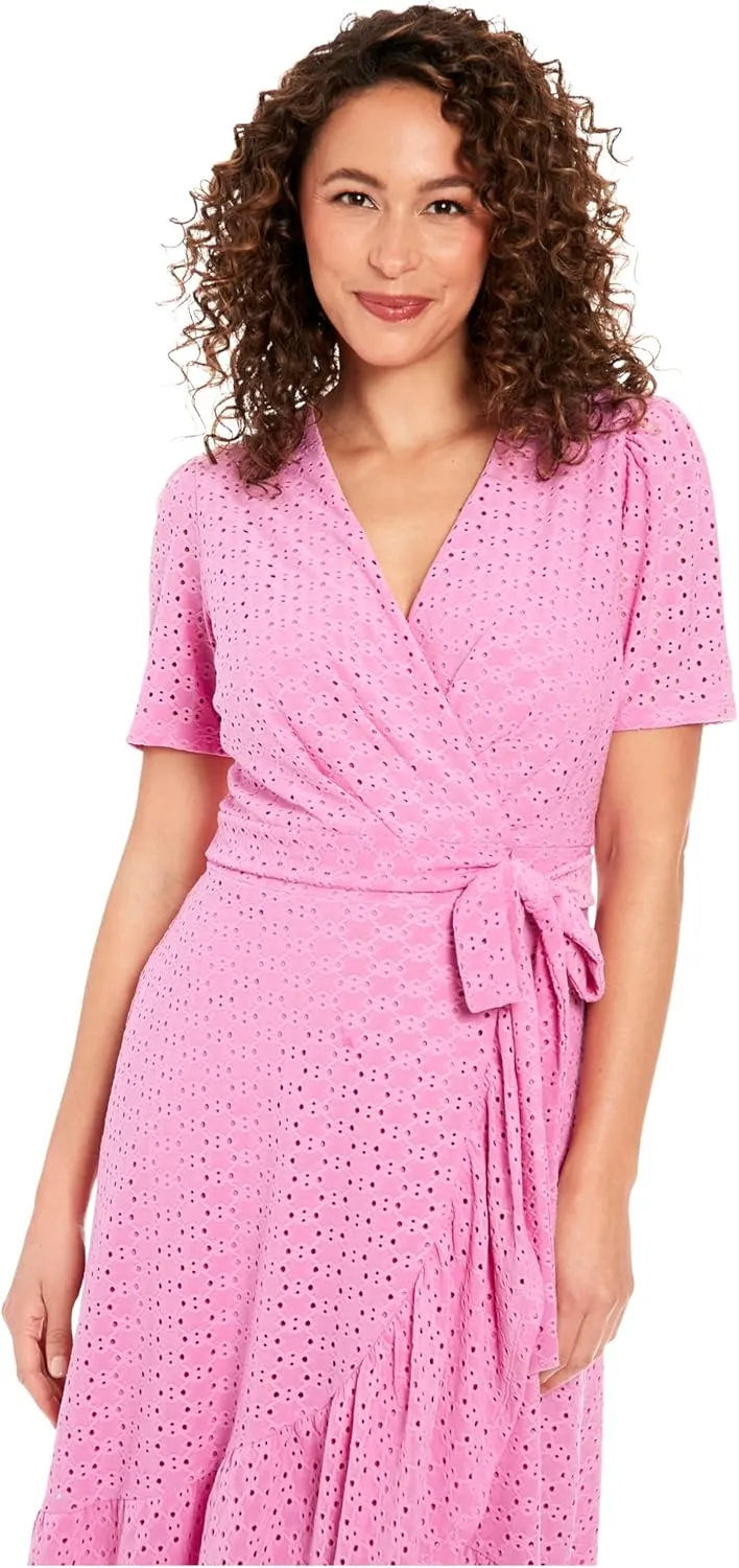 London Times Women's Short Sleeve Ruffle Wrap Dress